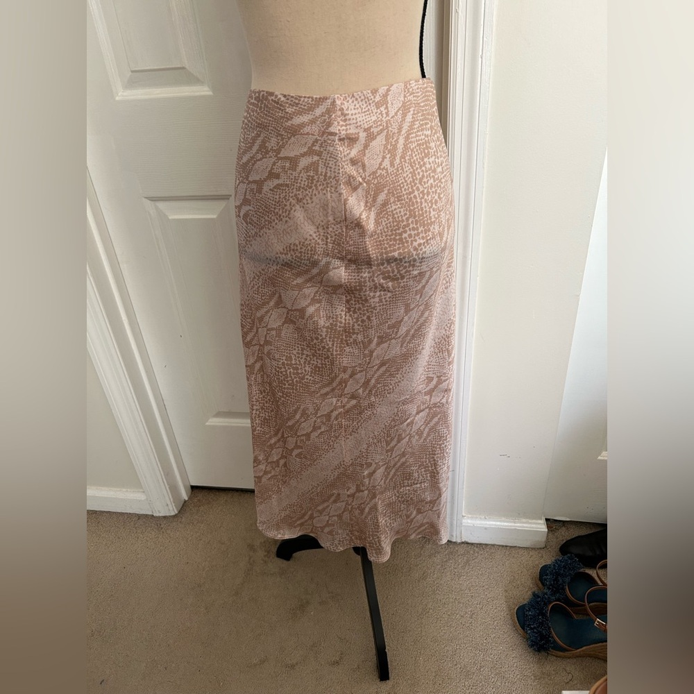Amanda Uprichard Paulina Snake Print Slip Silk Skirt in Champagne Pink Snake - Picture 2 of 9